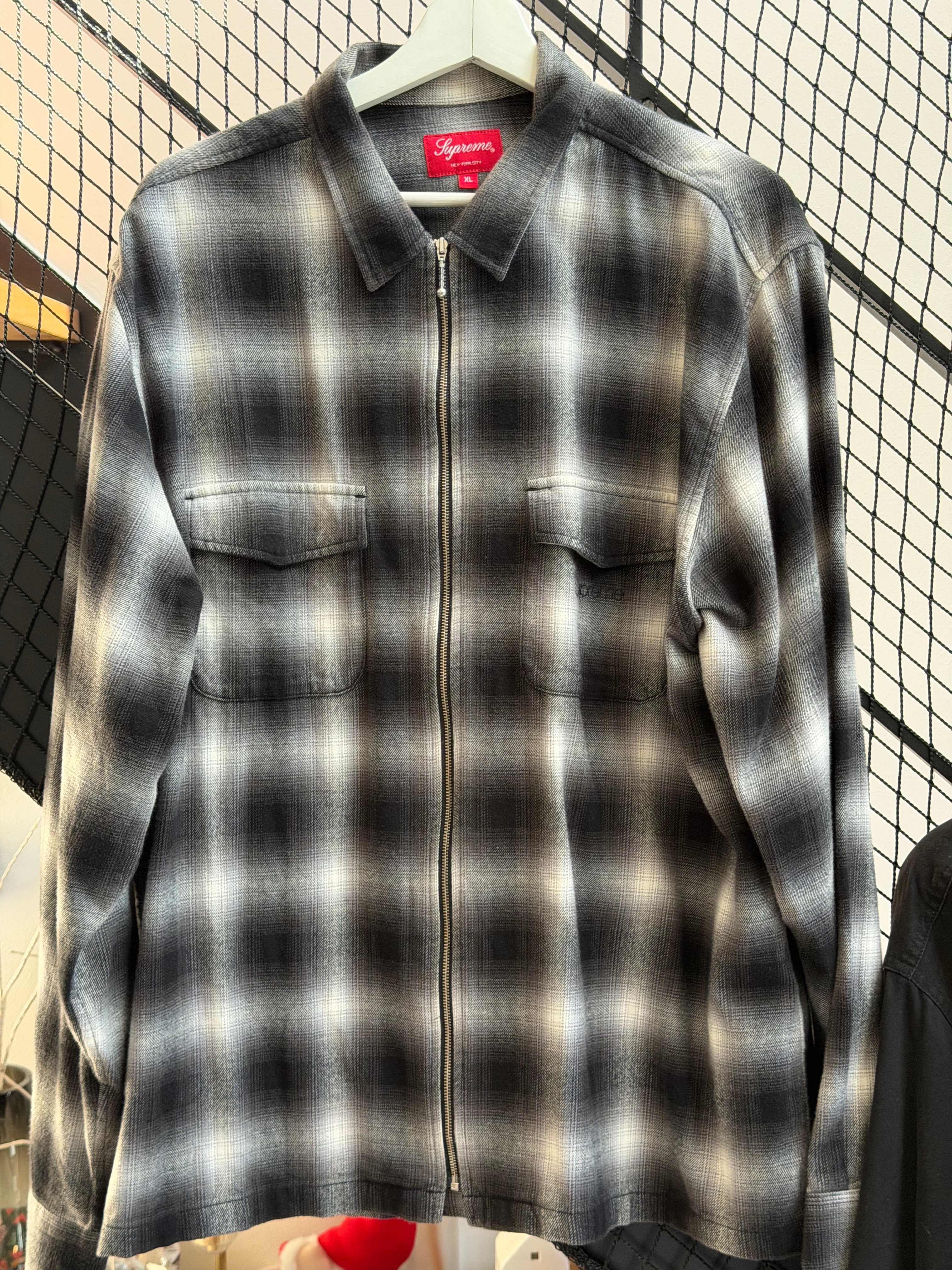 Supreme Shadow Plaid Flannel Zip Up Shirt "Black"