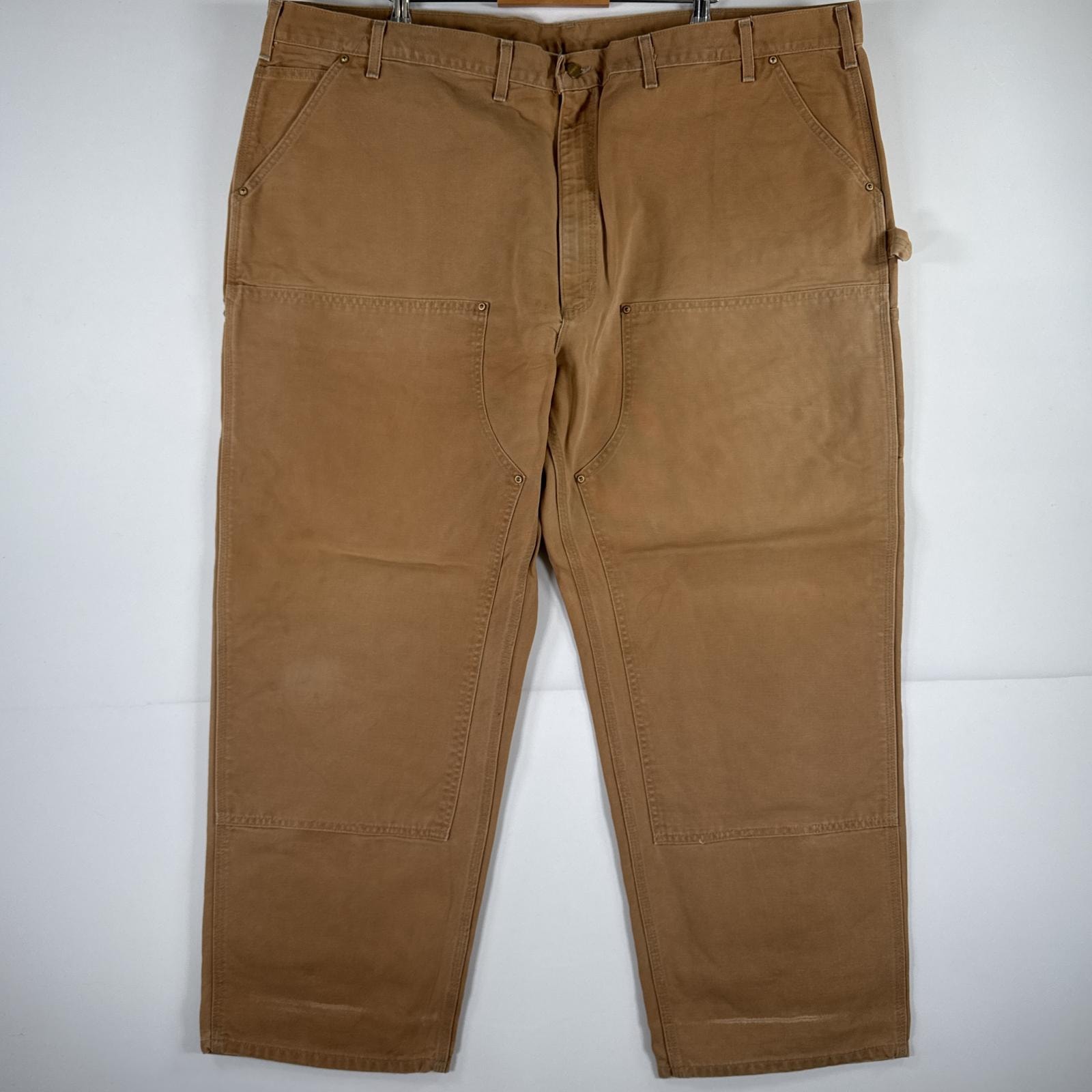 古着 カーハート Carhartt USA製 ワークパンツ ペインターパンツ 作業着 ワンポイント ロゴ 大きいサイズ ダブルニー w50 L30  ベージュ メンズ