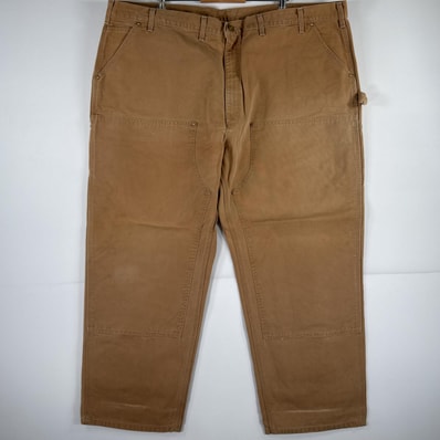 古着 カーハート Carhartt USA製 ワークパンツ ペインターパンツ 作業着 ワンポイント ロゴ 大きいサイズ ダブルニー w50 L30 ベージュ メンズ