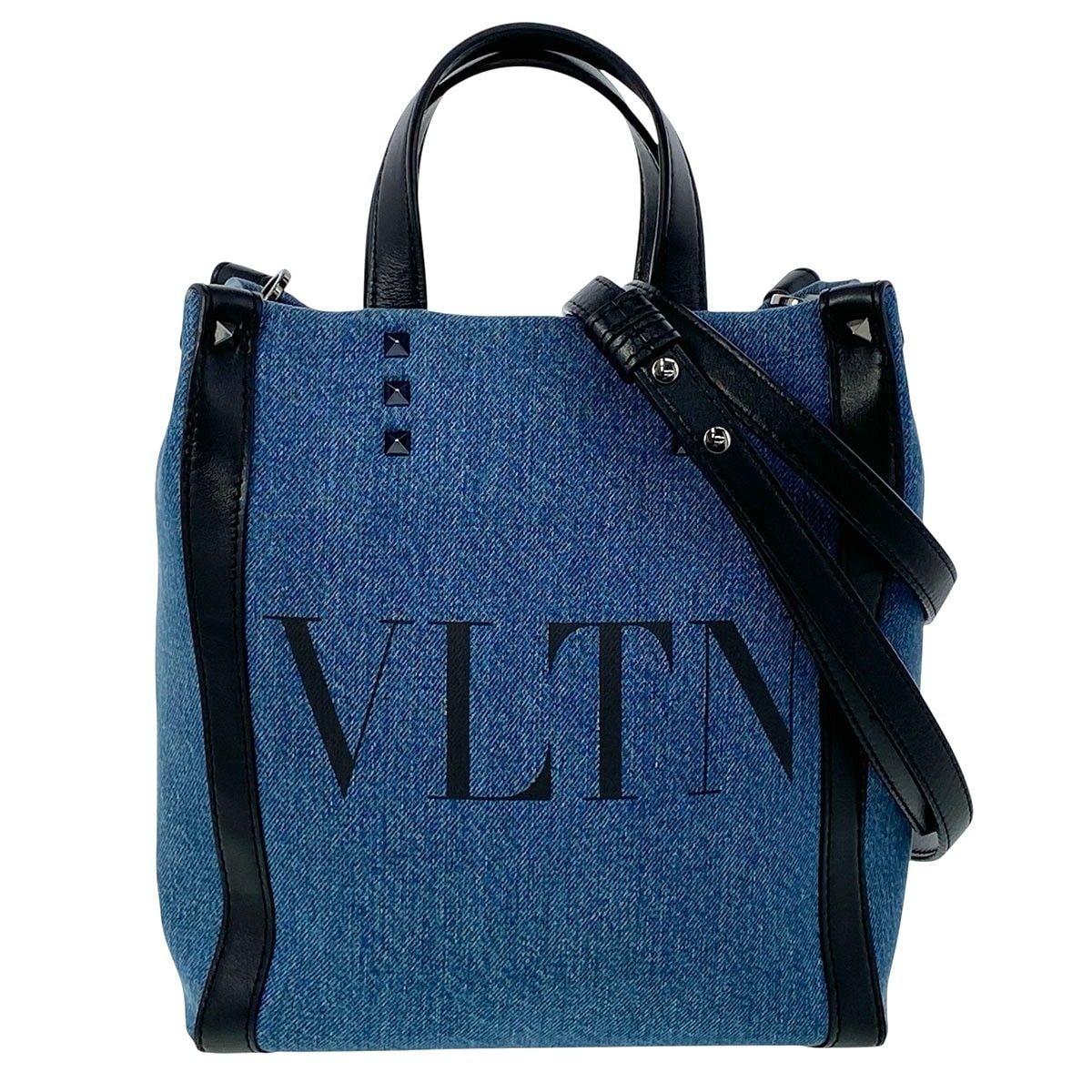 VALENTINO ヴァレンティノ VLTN ロゴ デニム スタッズ 2WAY ショルダーバッグ 2Y2B0B78 デニム レザー レッド  レディース【中古】