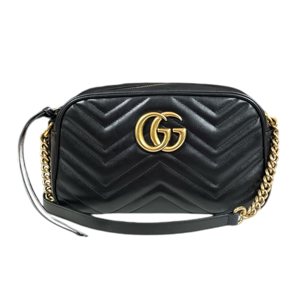 グッチ キルティングスモールショルダー GGマーモント ショルダーバッグ レザー 447632 ブラック レディース GUCCI  中古