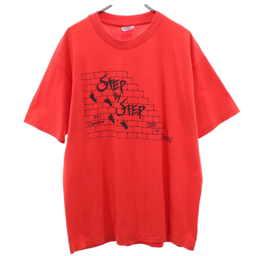 Hanes ヘインズ 90s USA製 オールド プリント 半袖 Tシャツ XL レッド