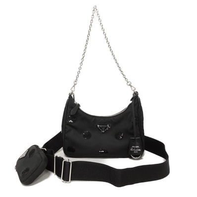 PRADA プラダ Re-Edition 2005 Re-Nylon ポルカドット バッグ ナイロン スパンコール チェーン 2WAY トライアングルロゴ ファブリック ブラック ショルダーバッグ 1BH204