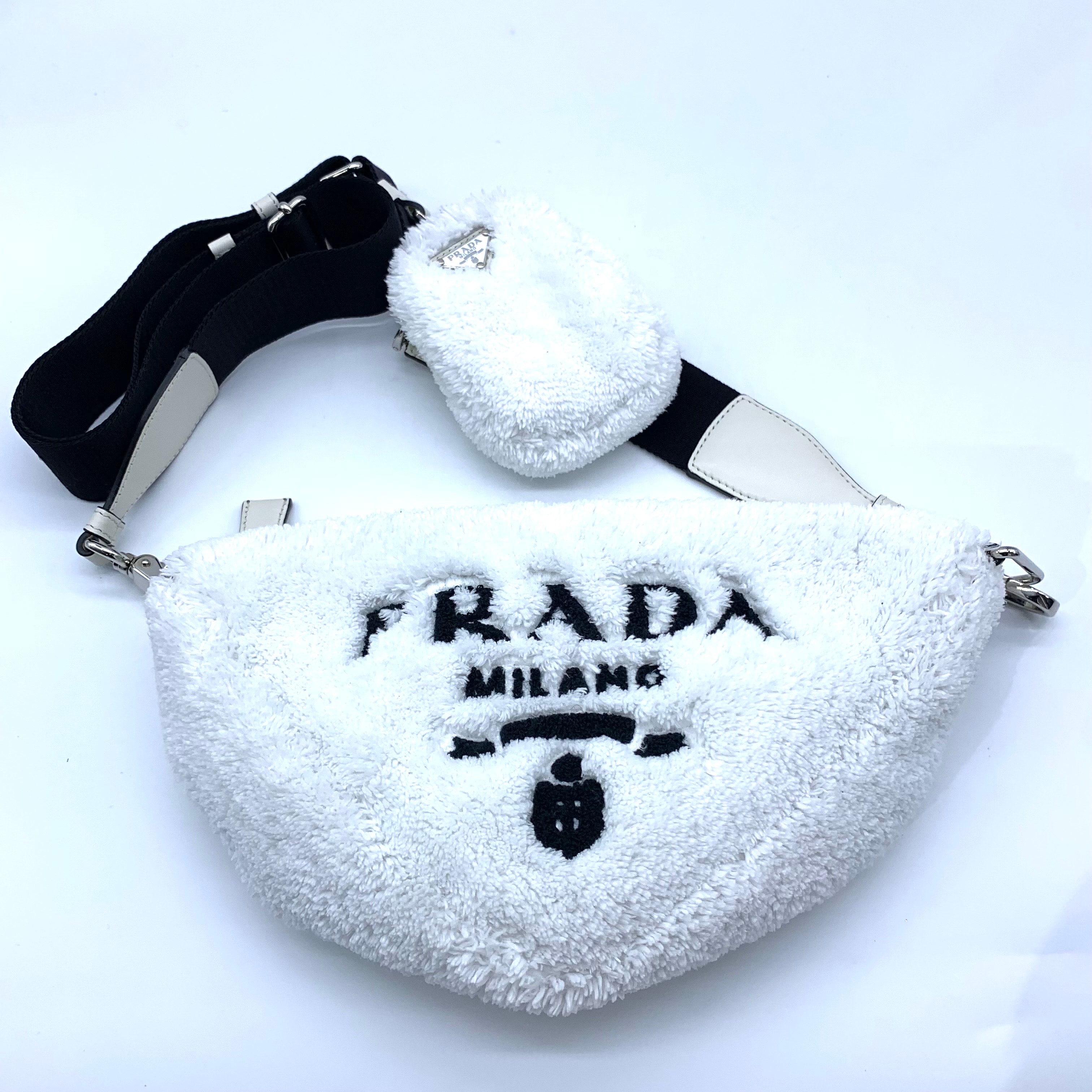 Prada Triangle Boa Shoulder Bag White