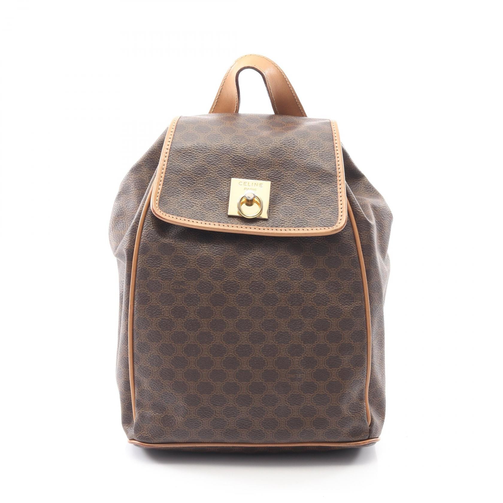 セリーヌ CELINE マカダム リュックサック バックパック バッグ PVCコーティングキャンバス レザー レディース ブラウン系 【中古】