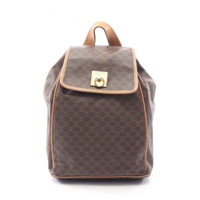 セリーヌ CELINE マカダム リュックサック バックパック バッグ PVCコーティングキャンバス レザー レディース ブラウン系 【中古】