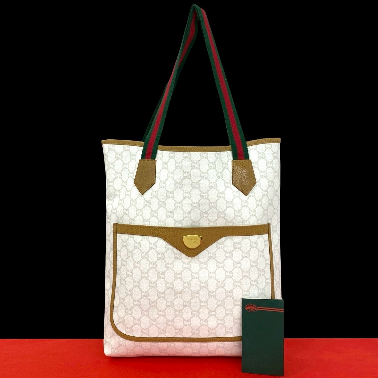 GUCCI グッチ シェリーライン グッチプラス ロゴ 金具 レザー PVC トートバッグ ホワイト
 84247