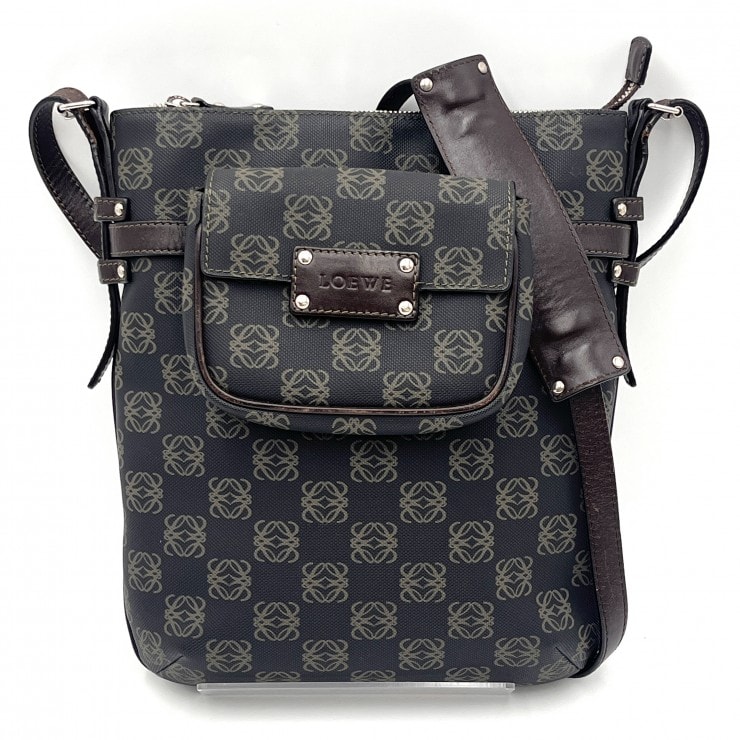 LOEWE(ロエベ)アナグラム 総柄 ショルダーバッグ ポシェット PVC レザー ブラック ブラウン レディース 【中古】
