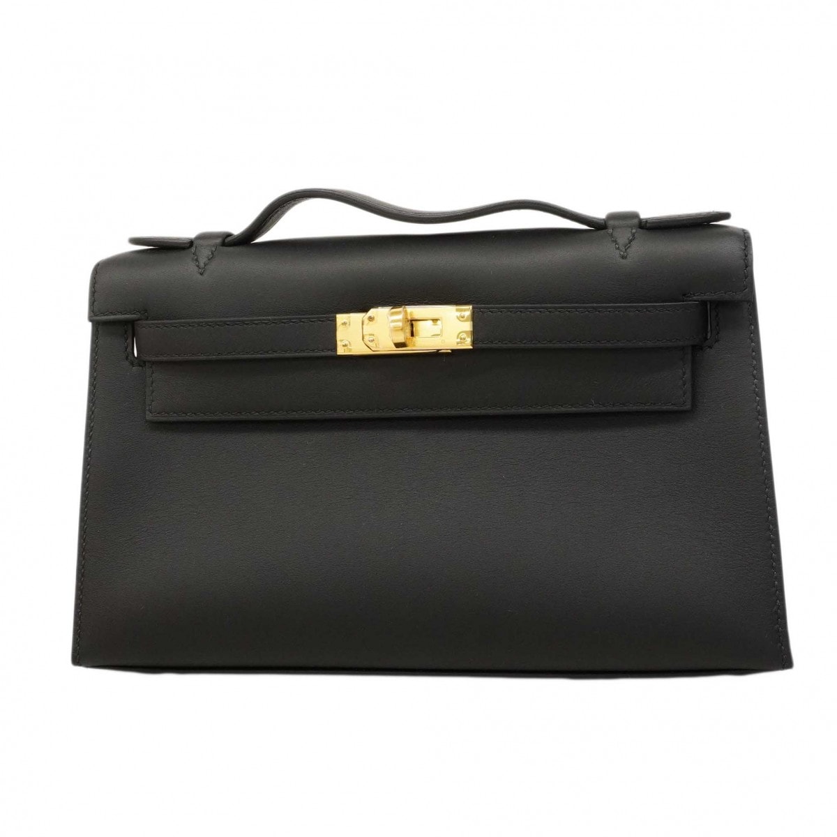 【6dd4851-g】エルメス ハンドバッグ ポシェットケリー スイフト ブラック ゴールド金具 W刻印【中古】レディース