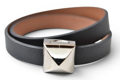 エルメス ブレスレット/バングル メドール アンフィニ ドゥブルトゥール T2 ブラック/シルバー HERMES レザー レディース【中古】