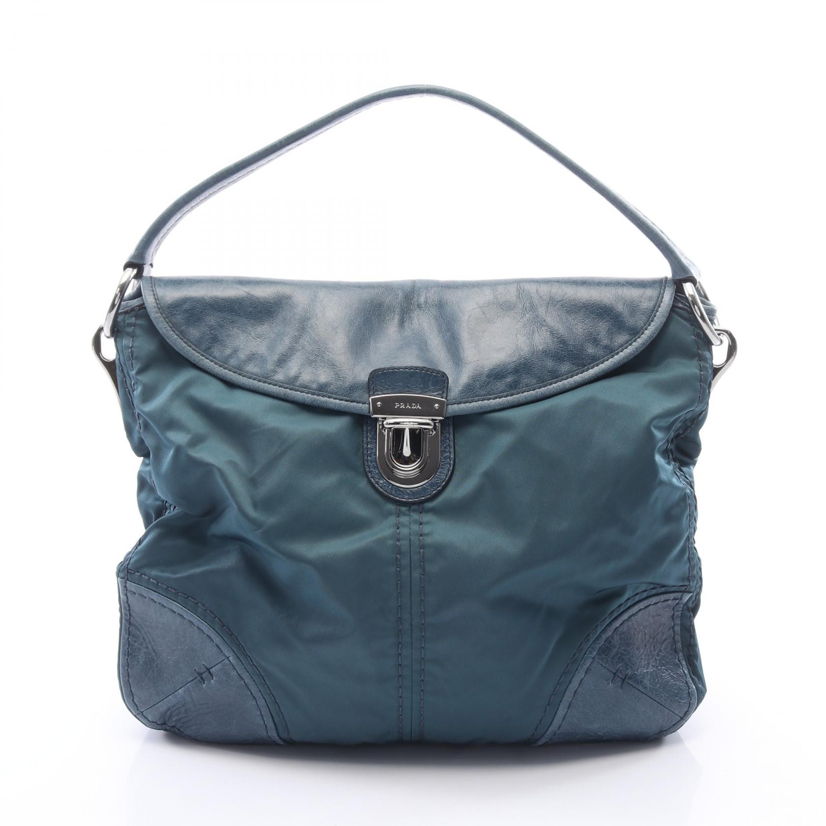 プラダ PRADA TESSUTO + VITELLO ショルダーバッグ バッグ ナイロン レザー レディース グリーン系 BR4688 【中古】