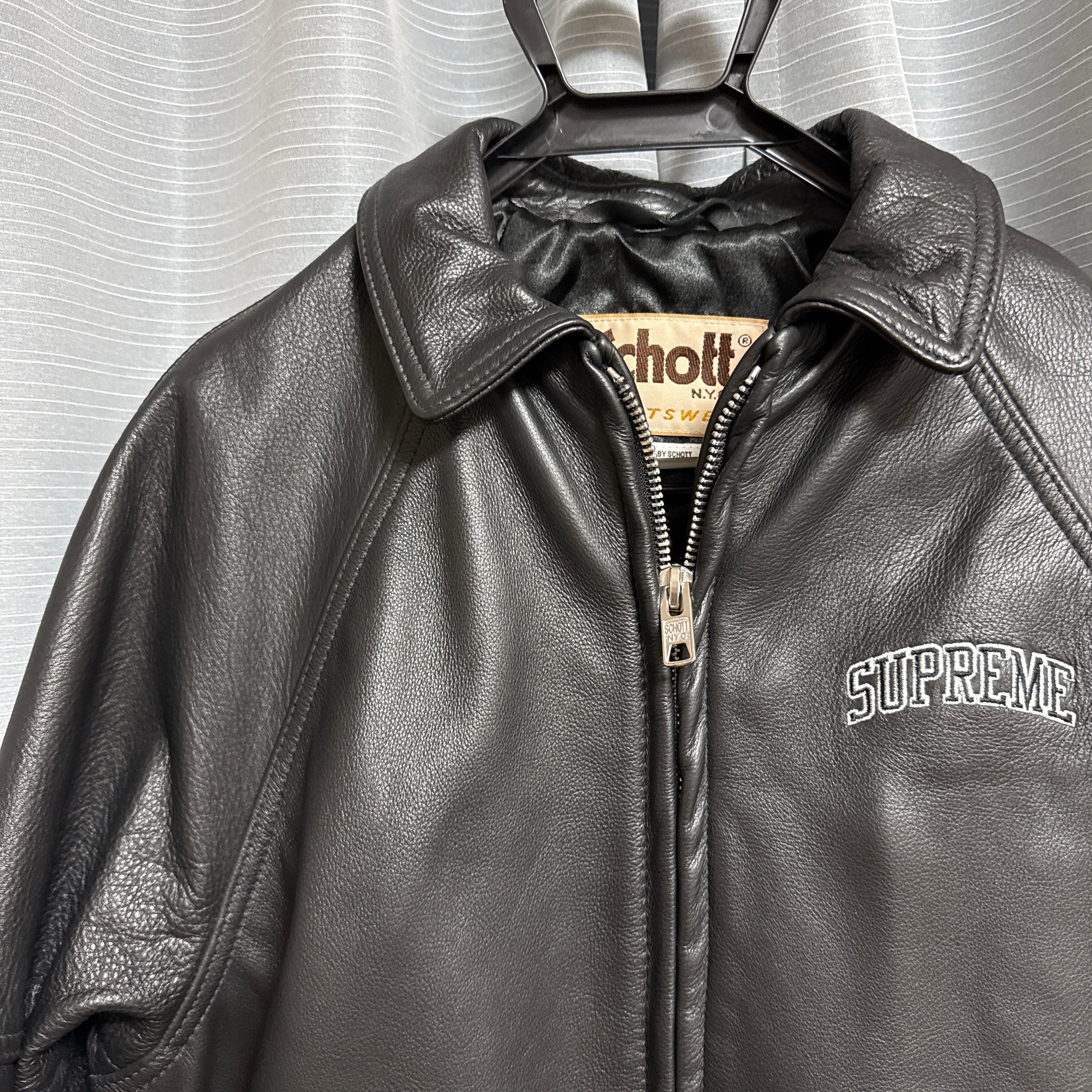 Supreme / Schott Shearling Collar Leather Puffy Jacket 