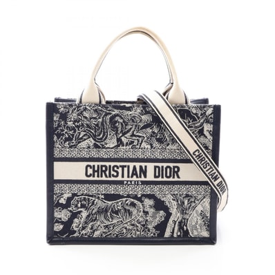 ディオール Dior BOOK TOTE ブックトート スモール トワル ドゥ ジュイ リバース エンブロイダリー 2WAY トートバッグ バッグ キャンバス レザー レディース ネイビー系 / アイボリー系 【中古】