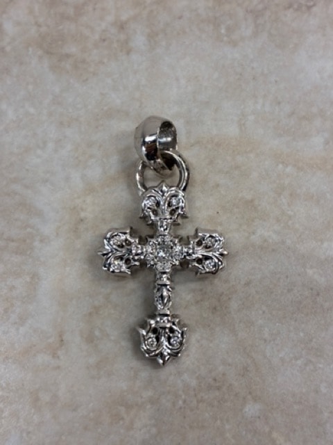 Chrome Hearts 18K Philigrey Cross XS Bail Pave Diamond Charm "White Gold"