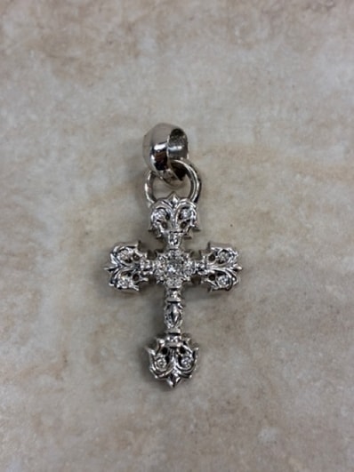 Chrome Hearts 18K Philigrey Cross XS Bail Pave Diamond Charm "White Gold"