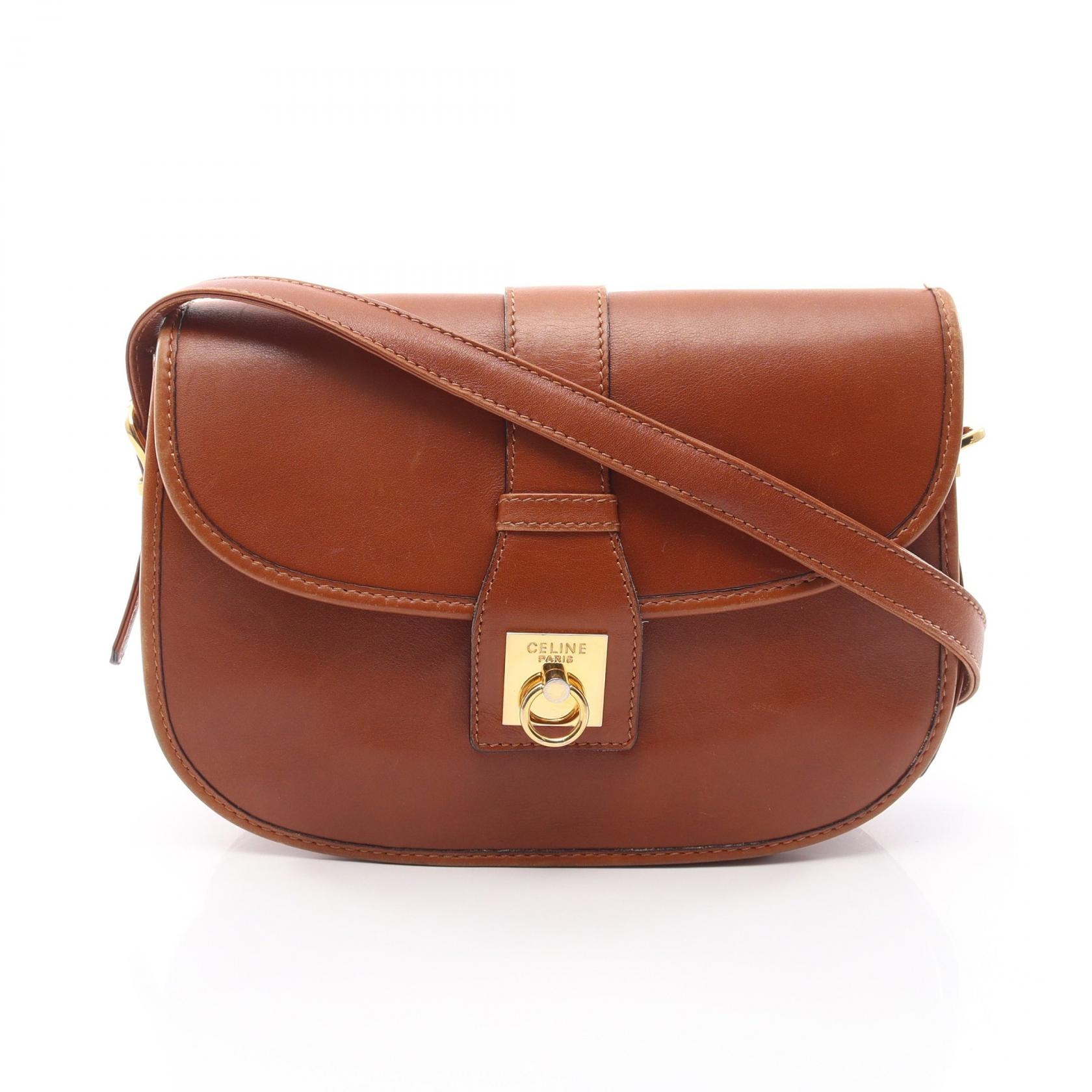 セリーヌ CELINE フラップ ショルダーバッグ バッグ レザー レディース ブラウン系 【中古】