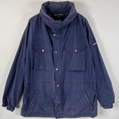古着 80's~90's/80年代~90年代 ポロスポーツ POLO SPORTS コットンジャケット ワンポイントロゴ ロング丈 フルジップ M ネイビー メンズ