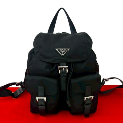 PRADA プラダ 三角ロゴ 金具 ナイロン レザー リュックサック ブラック
26609