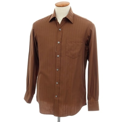【中古】ポールスミスコレクション PAUL SMITH COLLECTION コットン ヘリンボーン レギュラーカラー カジュアルシャツ ブラウン【サイズM】【メンズ】