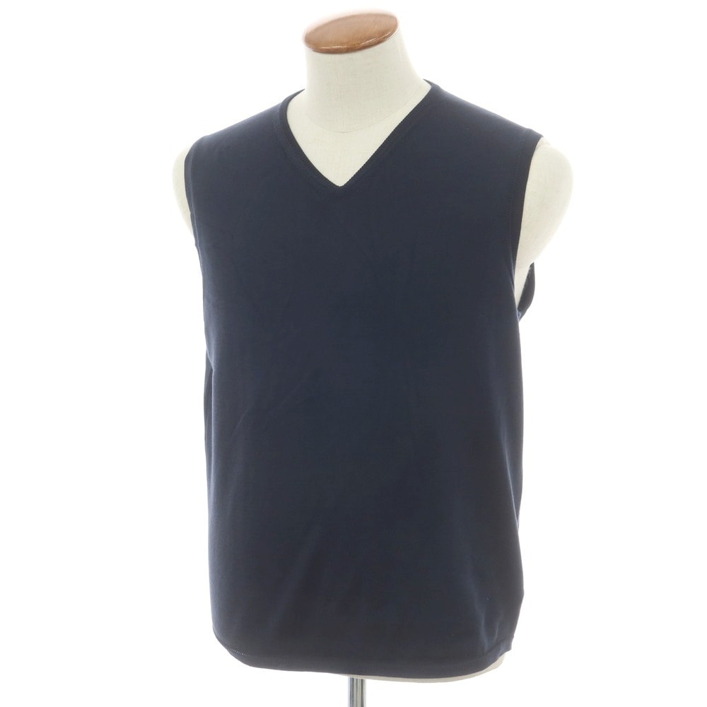 【中古】クルチアーニ CRUCIANI ハイゲージ コットン Vネック ニットベスト ネイビー【サイズ48】【メンズ】