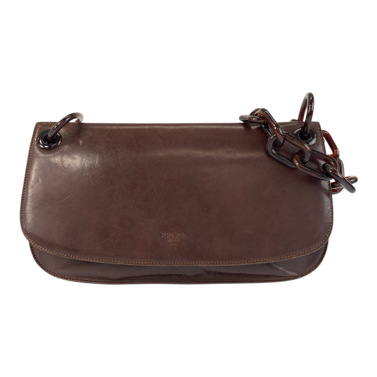 美品 PRADA プラダ ロゴ ブラウン レザー プラスチック/ ショルダーバッグ 505805 【中古】