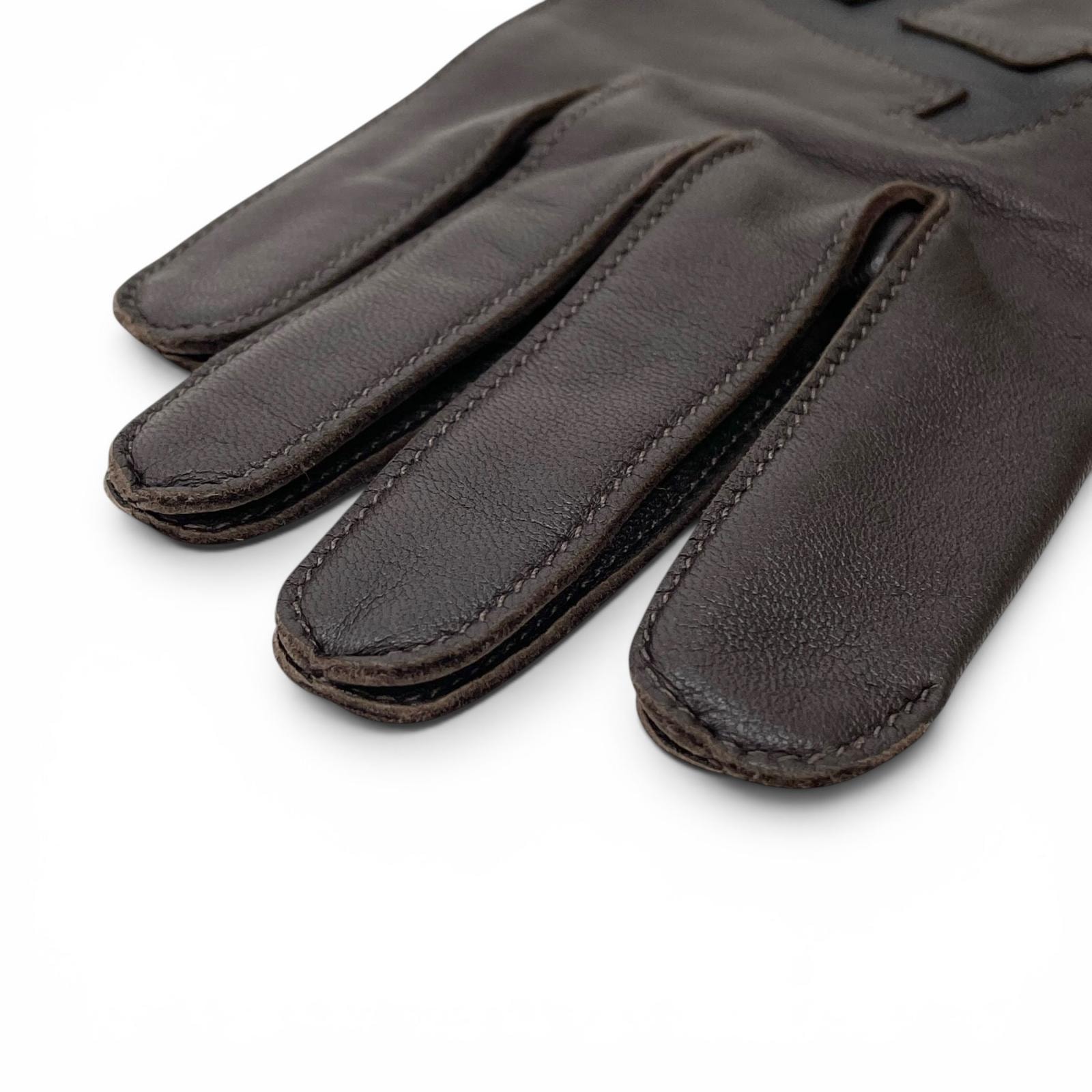 A (未使用に近い)】極美品 エルメス 手袋 ダークブラウン メンズ 8.5