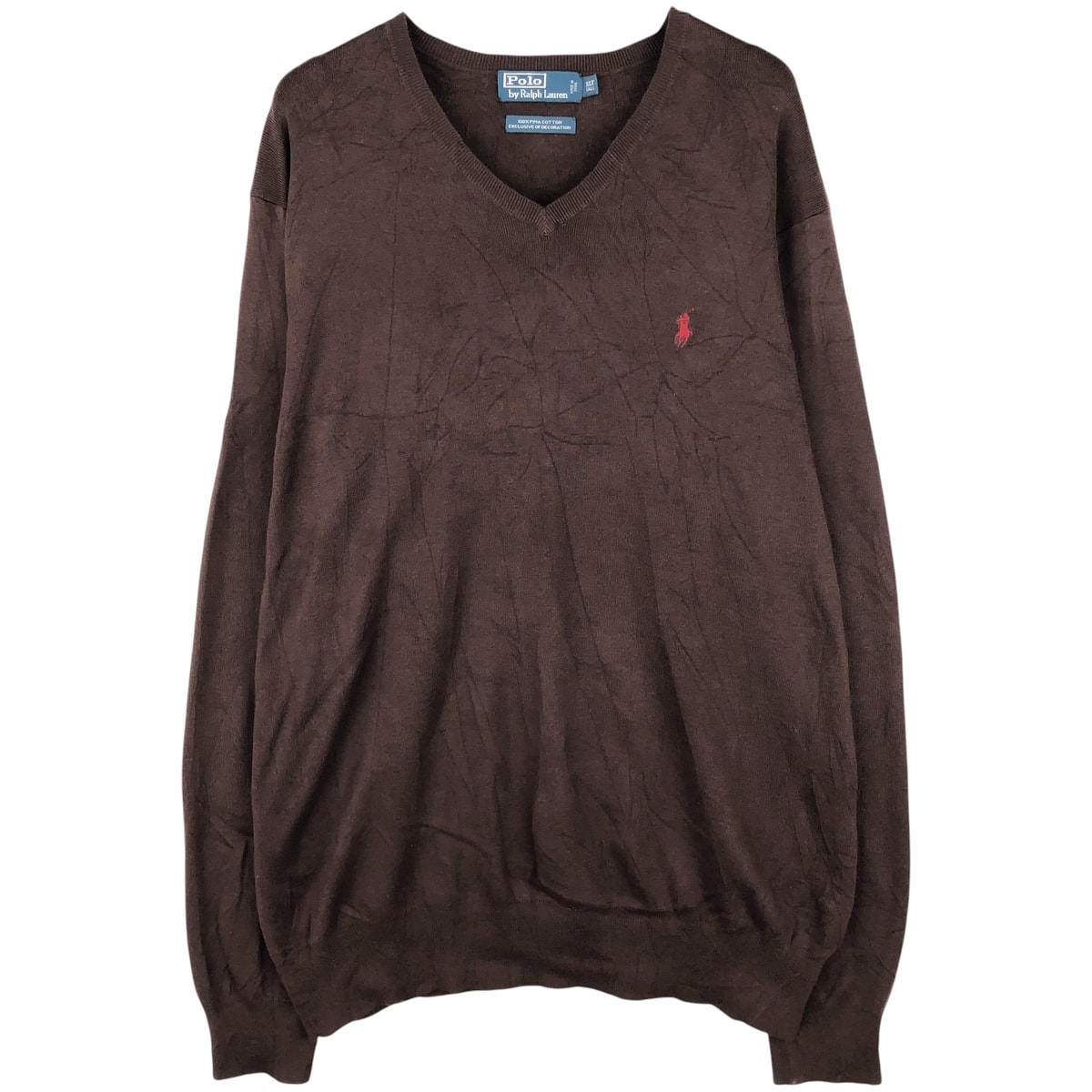 古着 ラルフローレン Ralph Lauren POLO by Ralph Lauren EXCLUSIVE OF DECORATION Vネック ピマコットンニットセーター メンズXXL相当/eaa604063
