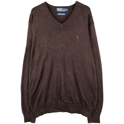 古着 ラルフローレン Ralph Lauren POLO by Ralph Lauren EXCLUSIVE OF DECORATION Vネック ピマコットンニットセーター メンズXXL相当/eaa604063