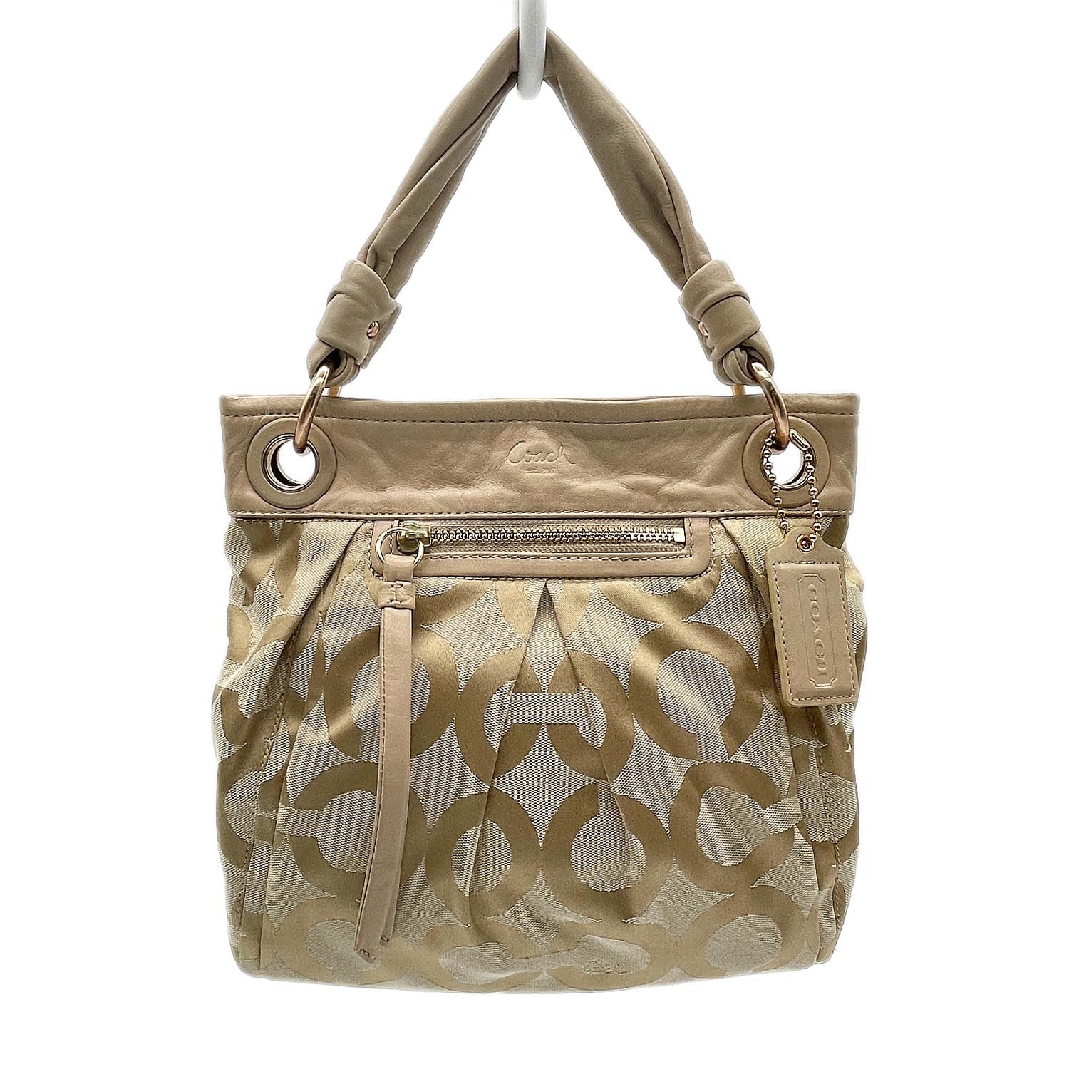 COACH コーチ シグネチャー ショルダーバッグ
 キャンバス ベージュ レディース
 【中古】