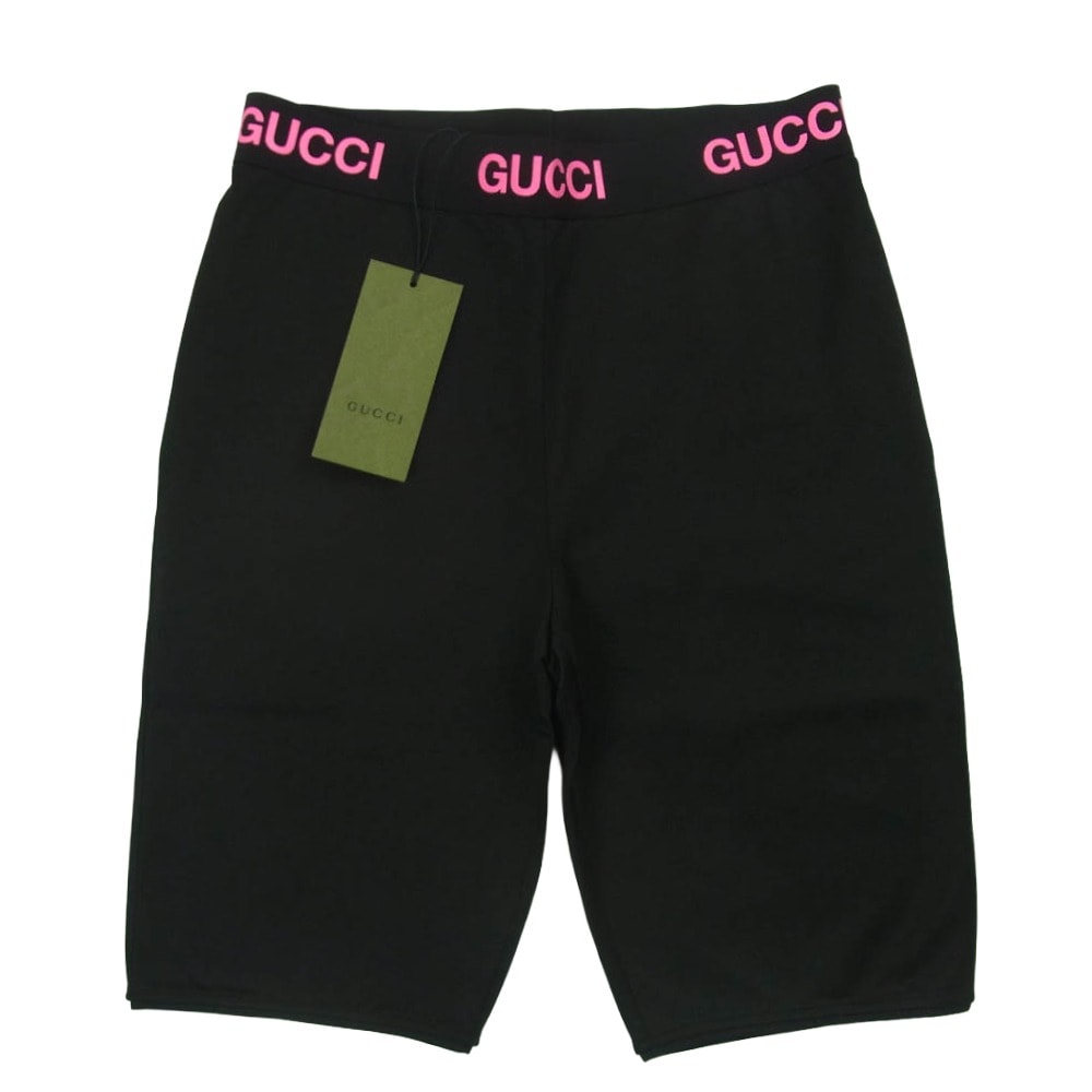 GUCCI グッチ 688421 XJDS5 イタリア製 ロゴリブ テクニカル ジャージー バイカー ショート パンツ ブラック系 M【極上美品】【中古】
