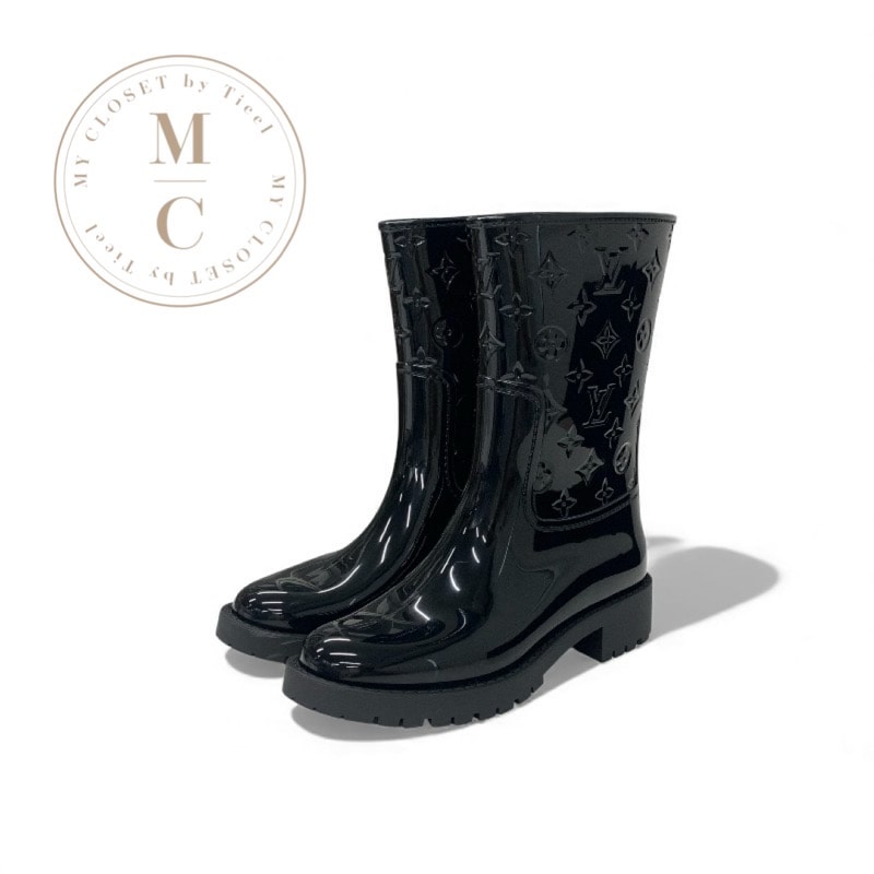 ルイヴィトン LOUIS VUITTON ドロップスライン モノグラム ブーツ ショートブーツ 靴 シューズ ラバー ブラック 黒 ミドルブーツ レインブーツ