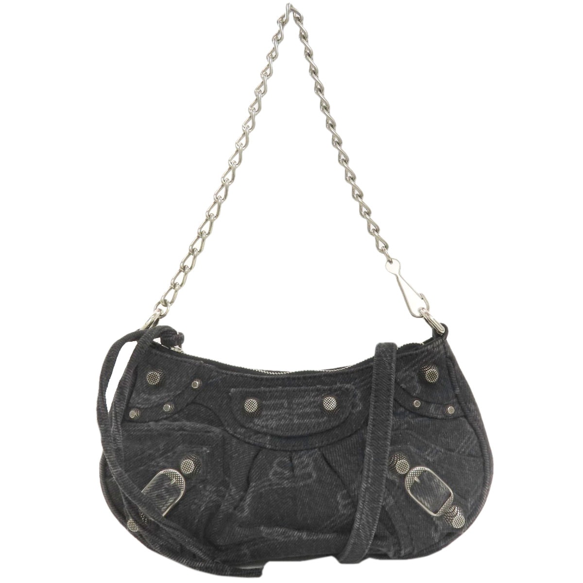 BALENCIAGA Le Cagole BB Monogram Denim Mini Chain Handbag "Black"