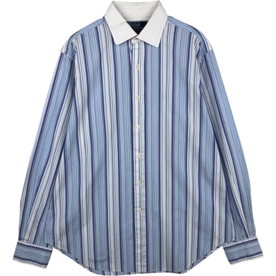 古着 ラルフローレン Ralph Lauren POLO by Ralph Lauren Philip Fine Two-ply 100's ストライプ柄 クレリックシャツ メンズL相当/eaa614981