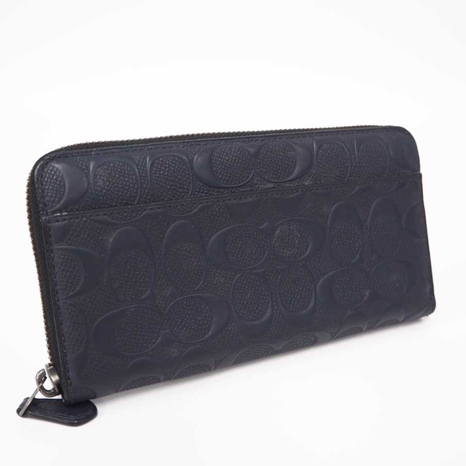 美品 COACH コーチ シグネチャーレザー アコーディオン ウォレット CE551 長財布 ブラック コーティングキャンバス レザー メンズ