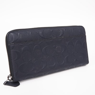 美品 COACH コーチ シグネチャーレザー アコーディオン ウォレット CE551 長財布 ブラック コーティングキャンバス レザー メンズ