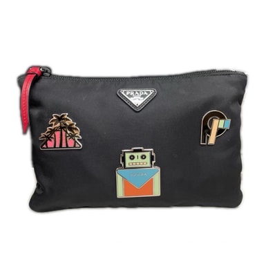 PRADA プラダ コスメポーチ ブラック 小物入れ ロゴアップリケ テスート ナイロン レディース