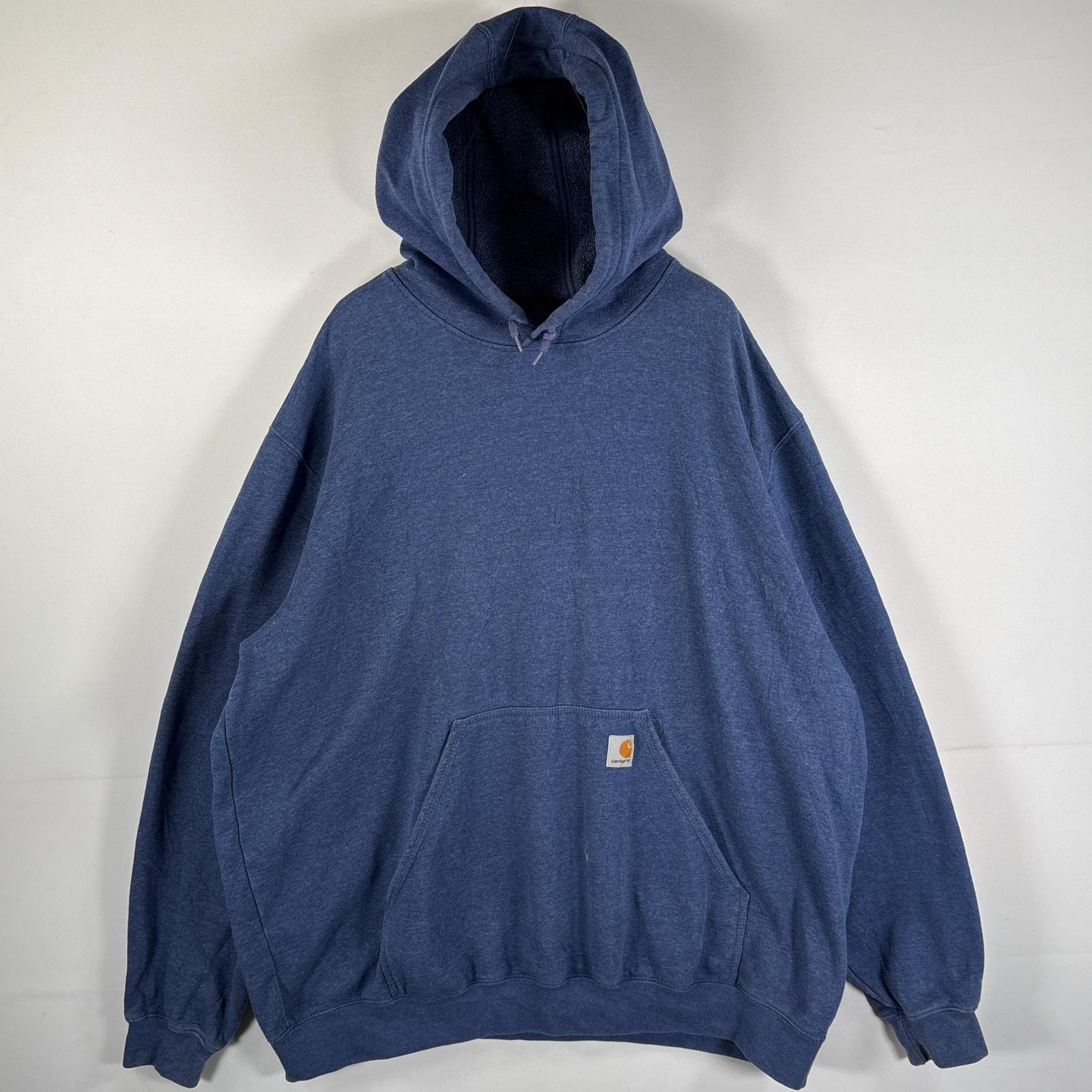 古着 カーハート Carhartt パーカー 大きいサイズ ワンポイントロゴ オリジナルフィット 袖ブランドロゴ マフポケット 14041 ブルー系 メンズ