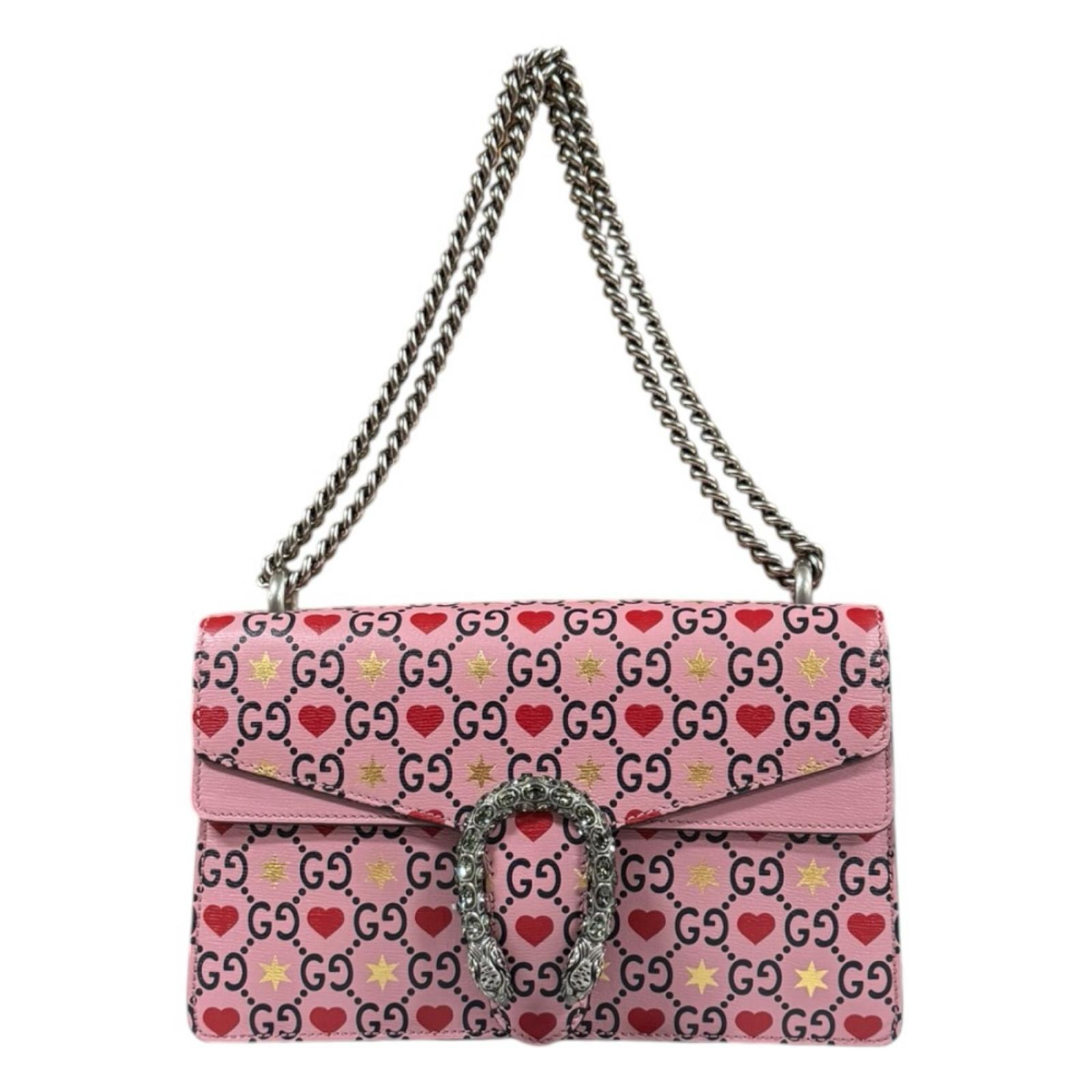 グッチ バレンタインハート ディオニュソス ショルダーバッグ レザー 400249 ピンク レディース GUCCI  中古