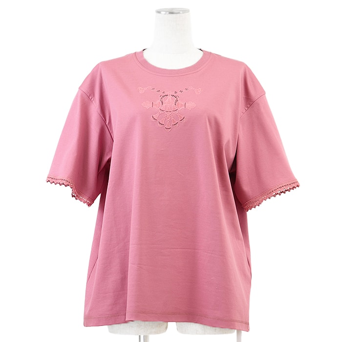 【新品同様】HERMES エルメス マキシTシャツ 2025製 Palefroi パルフロワ エンブロイダリー カットワーク 刺繍 レース プルオーバー ショートスリーブ 半袖 コットン100% トップス ハンガー付属 レディース サイズ 44 ピンク 仏製