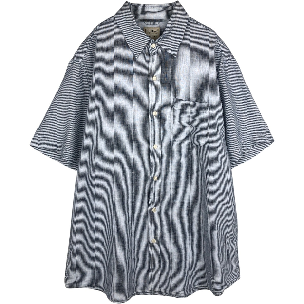 古着 90~00年代 エルエルビーン L.L.Bean SLIGHTLY FITTED ストライプ柄 半袖 リネンシャツ メンズL相当/eaa635683