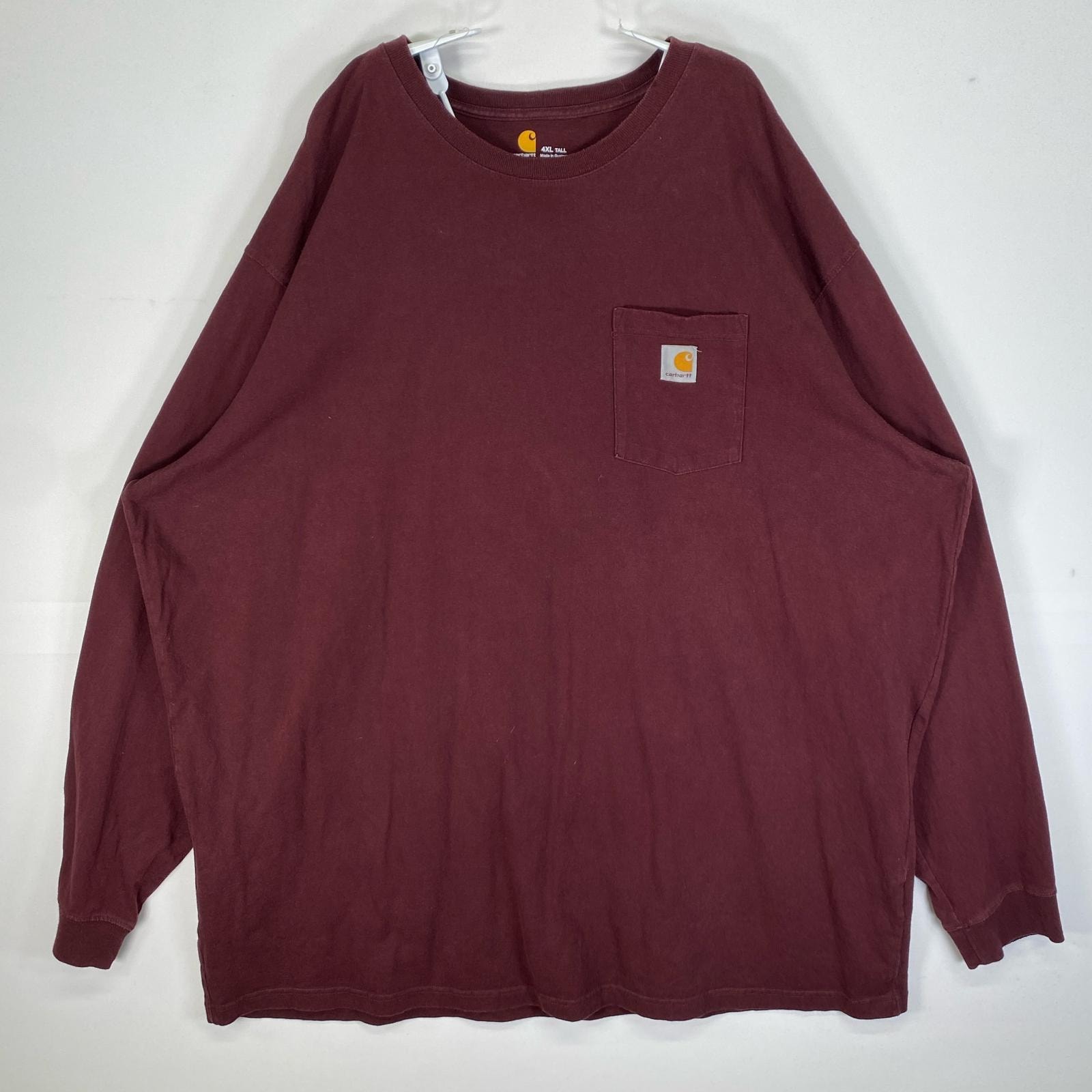 古着 カーハート Carhartt 長袖シャツ 肉厚 大きいサイズ ワンポイント ロゴ 胸ポケ 4XL  ワインレッド系 無地 メンズ