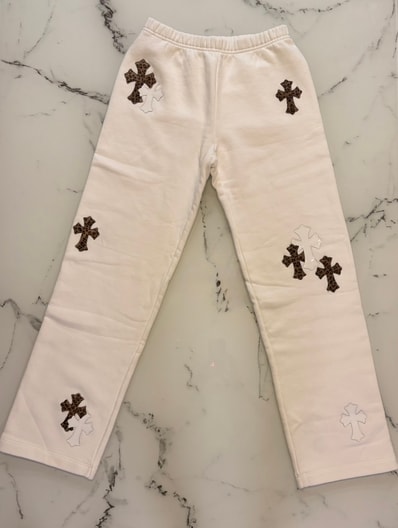 CHROME HEARTS Y NOT Multi Leather Cross Patch Sweatpants Size XS クロムハーツ ワイノット マルチレザークロスパッチ スウェットパンツ レオパード サイズXS