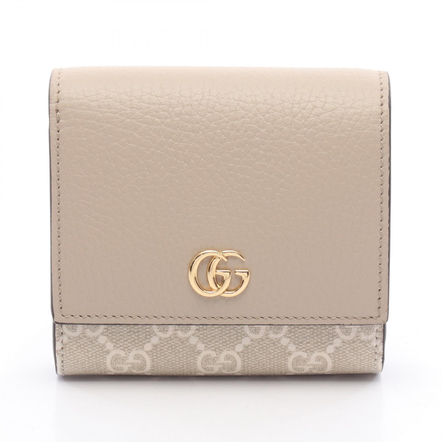 グッチ GUCCI GGマーモント 二つ折り財布 財布 レザー PVC レディース ベージュ系 / アイボリー系 598587 【中古】