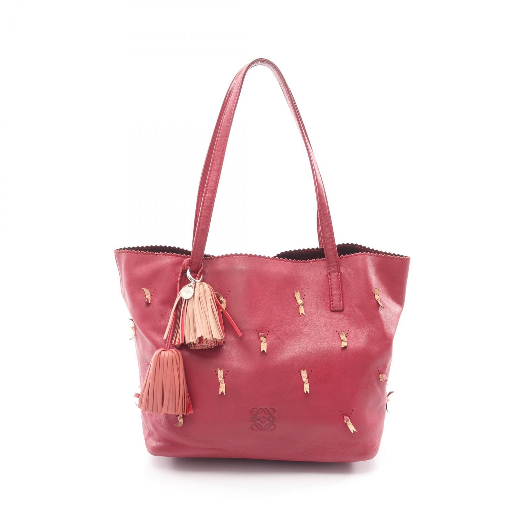 ロエベ LOEWE アナグラム リボンモチーフ ナッパレザー リミテッド トート トートバッグ バッグ レザー レディース ボルドー系 / ピンク系 【中古】