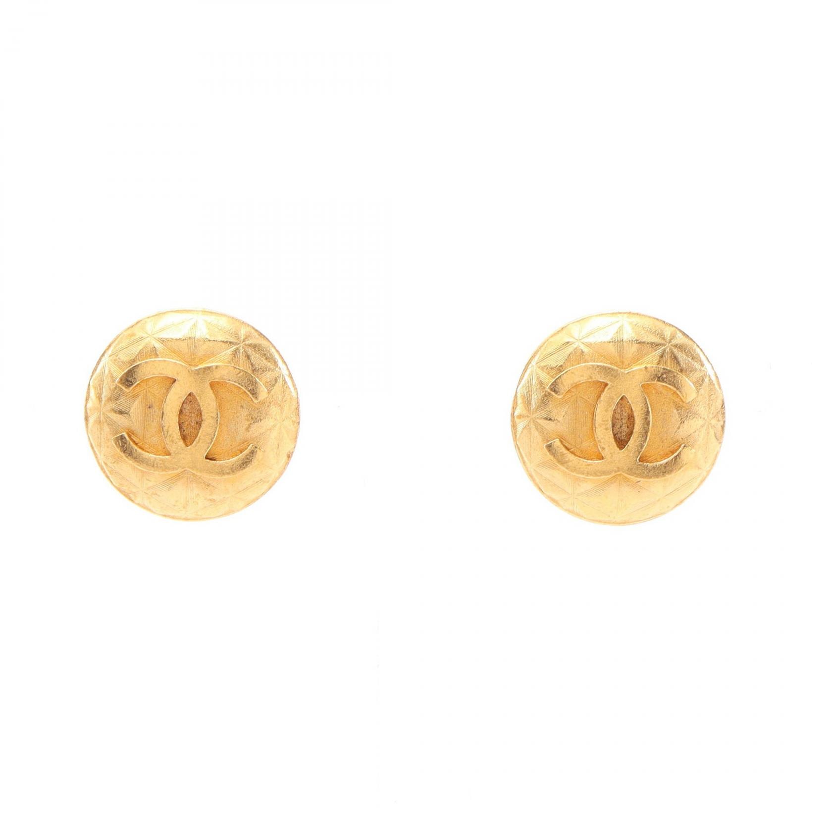 シャネル CHANEL ココマーク 格子 ラウンド イヤリング ジュエリー GP(ゴールドメッキ) レディース ゴールド系 【中古】