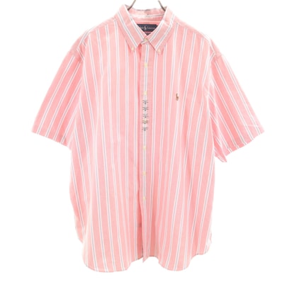 未使用 RALPH LAUREN ラルフローレン ストライプ柄 半袖 オックスフォード ボタンダウンシャツ XXL レッド CLASSIC FIT ビッグサイズ