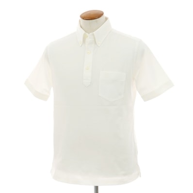 【中古】ブルックスブラザーズ Brooks Brothers コットンポリエステル ボタンダウン 半袖ポロシャツ ホワイト【サイズM】【メンズ】