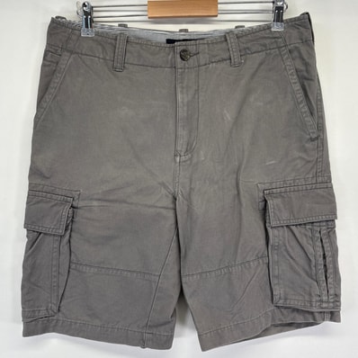 古着 トミーヒルフィガー TOMMY HILFIGER ショートパンツ カーゴ チノパン ハーフ 半ズボン 短パン ワンポイント w33 グレー系 メンズ