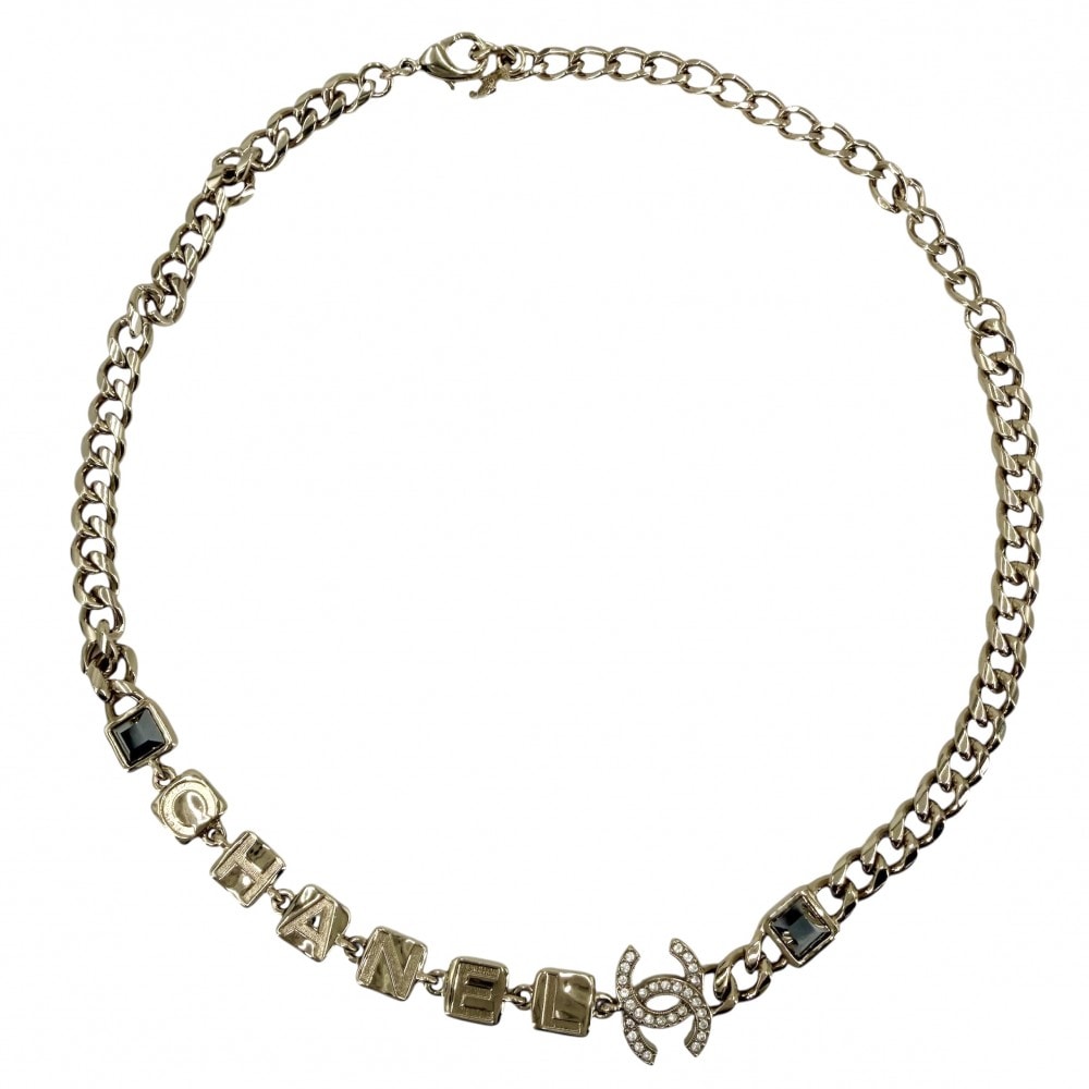 CHANEL シャネル ネックレス アジャスター付き ココマーク ロゴ チョーカー アクセサリー  GP  ラインストーン   I24C ゴールド レディース 約44.5g 2024年【中古品】