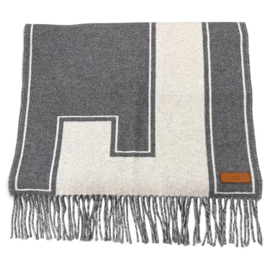 極美品 エルメス マフラー クレドゥH グレー メンズ